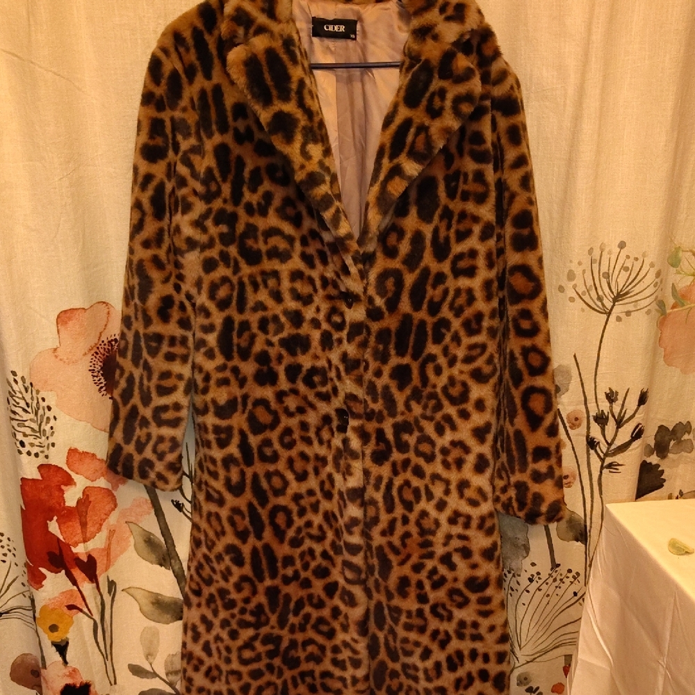 Cider Leopard Print Faux Fur Coat